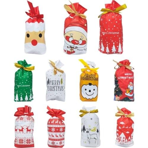 New 50Pcs Christmas Candy Bags Cute Santa Gift Bag Pocket Sweet Candy Biscuit Gift Bag Christmas decoration for home