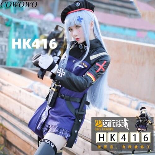Anime! 2018 New Hot Game Girls' Frontline hk416 Purple Combat Suit Gothic Uniform Cosplay Costume For Women Free Shipping
