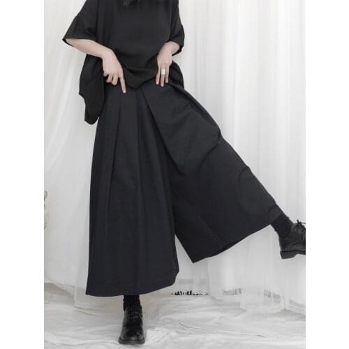 Yamamoto Black Capri Pants, high-waisted woman, slim, irregular, Japanese wide-legged Pants