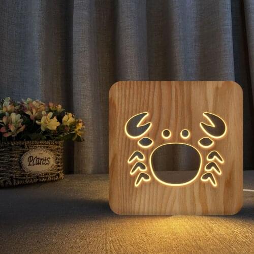 Wooden Lamp Crab Animal Solid Wood Table Lamp Childrens Room Bedroom Decorative Lamp
