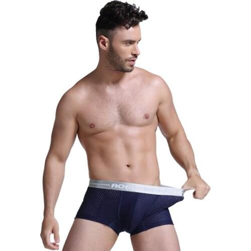 Men Underwear Boxers Shorts Cueca Breathable Mesh Panties Man Trunk Comfortable Ice Silk Pouch Penis Male Underpants Plus Size