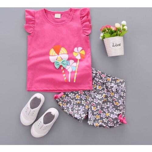 Baby Infant Toddler Girl Sleeveless Windmill Bow-knot Clothes Set T-shirt Tee Flower Shorts Summer Outfits Set