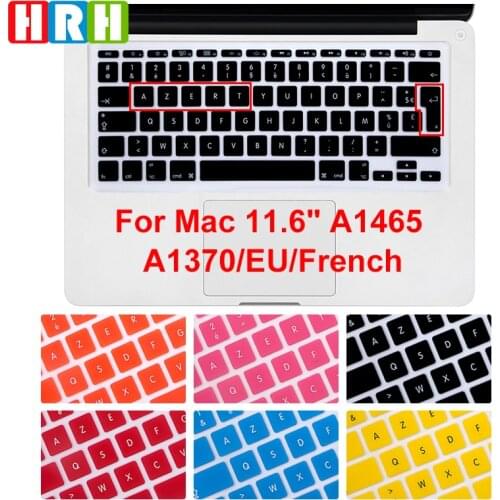 HRH Waterproof French UK/EU Silicone Soft Color AZERTY Keyboard Cover Skin Protector For Mac Book Air 11" 11.6 inch A1465/A1370