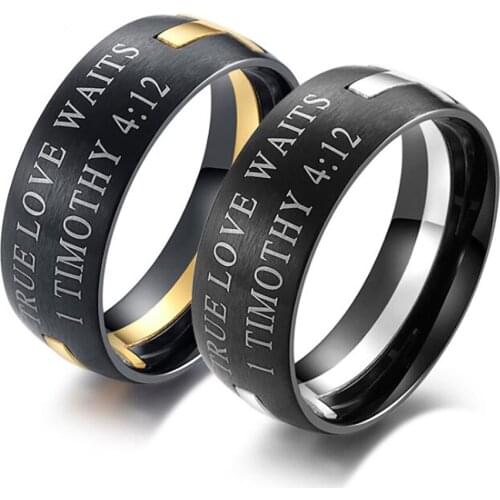 Stainless Steel Vintage Black Timothy 4:12 Cross Religious Ring Jewelry Gift For Him Size 7-11