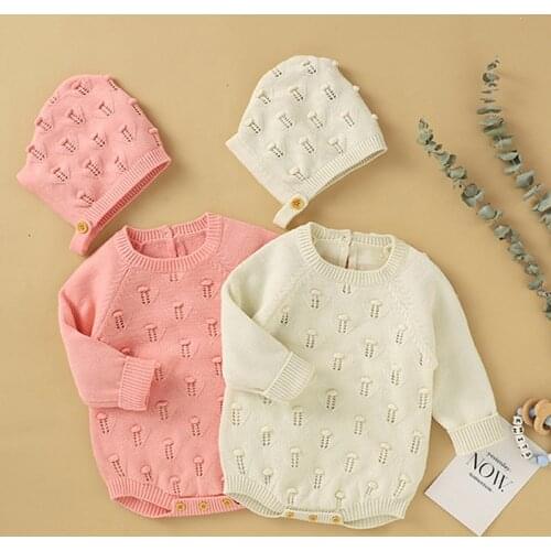 Newborn Baby Bodysuits Clothes Autumn Knitted Romper Pure Color Solid Infant Girls Jumpsuits Tops Long Sleeve Toddler Knitwear