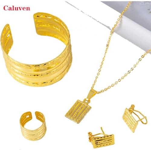 Dubai Arabic Jewelry sets for Baby Gold Color African Bangles for Girls Ethiopian Kids Rings Earrings Sets Arab Bridal Jewelry