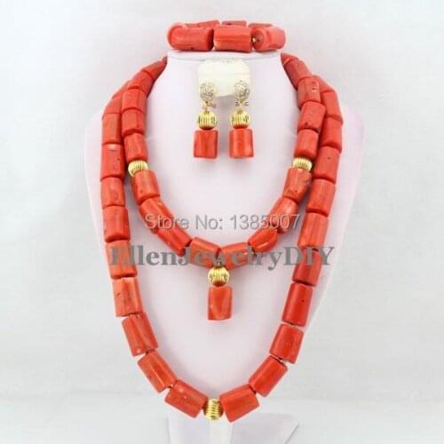 Big Nigerian wedding african beads jewelry sets for brides Coral Necklace Bracelet Earrings red cheap fashion jewelry sets T1808