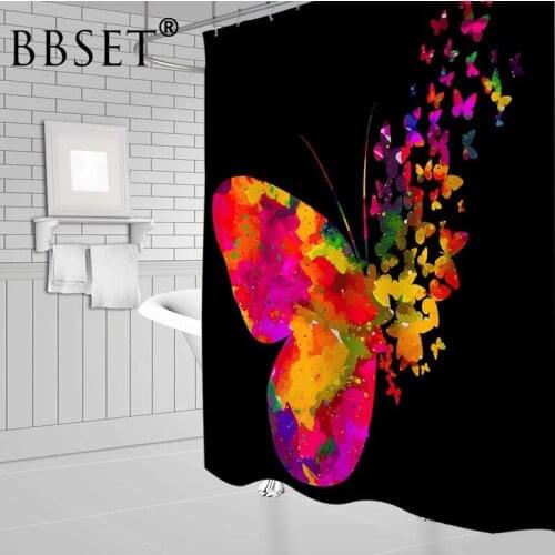Colorful Butterfly Shower Curtain Watercolor Romantic Insect Pattern Waterproof Multi-size Cortina De Bano Bathroom Decor