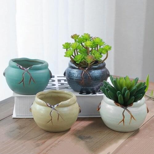 Creative Cracked Ceramic Flower Pot Home Decor Handicrafts Mini Potted Desktop Decoration Accessories Succulent Planter Bonsai