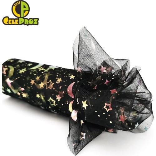 6cm 8cm 10cm 12cm Iridescent Star Moon Tulle Roll 10Yards Mesh Ribbon DIY Tutu Pom Bow Soft Squine Illusory Sewing Tape Supply