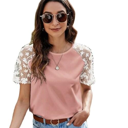 2021 Summer New Style Factory Price T-Shirt Ladies Pure Color High Quality Jacquard Short-Sleeved Shirt Women
