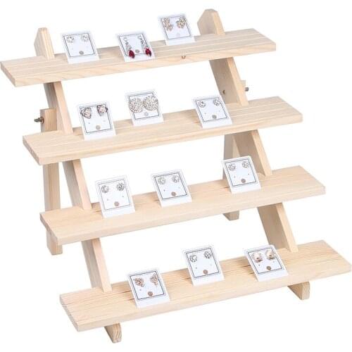 Samonica Hot Wood Jewelry Display Pendant Earrings Rings Display Blocks Solid Wood Jewelry Display Holder Shelf Desktop Storage