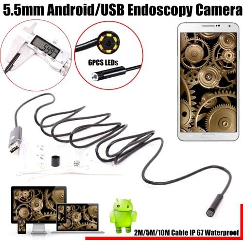 Micro USB Endoscope HTA55 USB Inspection Camera 0.3MP 5.5MM Dia 6LED& Accessaries Waterproof Inspection Borescope Camera