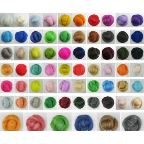 Mix 60 different Light and dark Colors Merino Wool Fibre Roving For Needle Felting Hand Spinning DIY Fun Doll Needlework 5g/bag