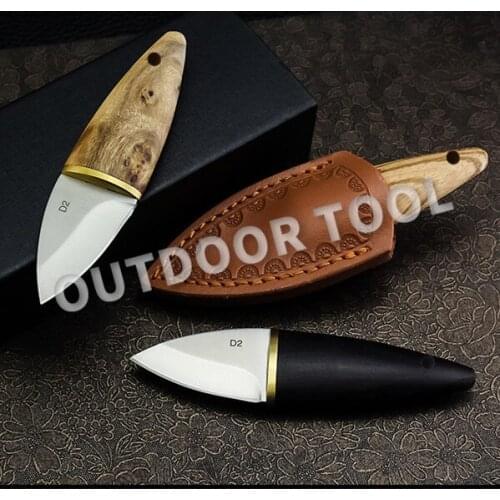 Olives Mini Knife Straight Fixed Knife D2 Blade Wood Handle Mini Outdoor Camping Knife Pocket Portable Hunting Knife with Sheath