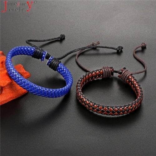Fashion Punk Men Bangle Braided Leather Bracelet Pulseira Simple Retro Multi Color Optional Adjustable Women Bracelets Ladies