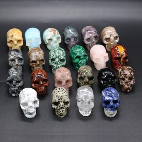 Natural Crystal Rose Quartzs Skull Amethysts Obsidian Stone Crafts Small Decoration Home Decor Size 30x50-35x50mm