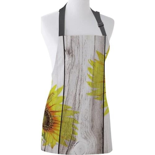 Retro Wood Textured Sunflower Print Apron Print Unisex Kitchen Bib with Adjustable Neck for Cooking Gardening
