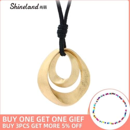 Shineland Trendy Pendant Long Necklaces For Women 80cm PU Leather Chain Geometric Collares Mujer Punk Fashion Jewelry Gift 2020