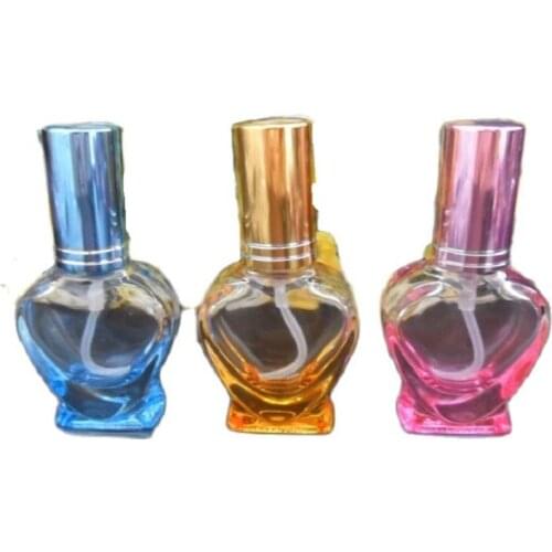 10ML Heart-shaped Glass Parfum Bottle Empty Glass Atomizer Colorful Glass Sprayer Bottle, 10CC Perfume Packing Vials, 20pcs/lot