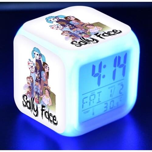Sally Face Figure LED Desk Clock Alarm Colorful Flash Light Game Model Glow Toys