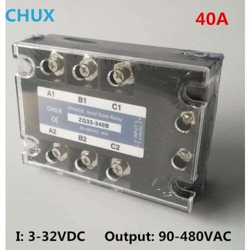CHUX 40A DC control AC three phase Solid state relay 3 phase SSR 40DA ZG33-340B 12V RELAY