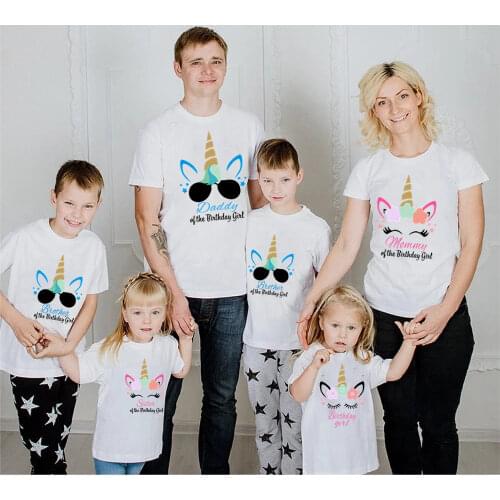 Funny Family Matching Clothes Father Mother Daughter Son Girls Unicorn Birthday Girl Tshirts Summer Family Look Party Tees