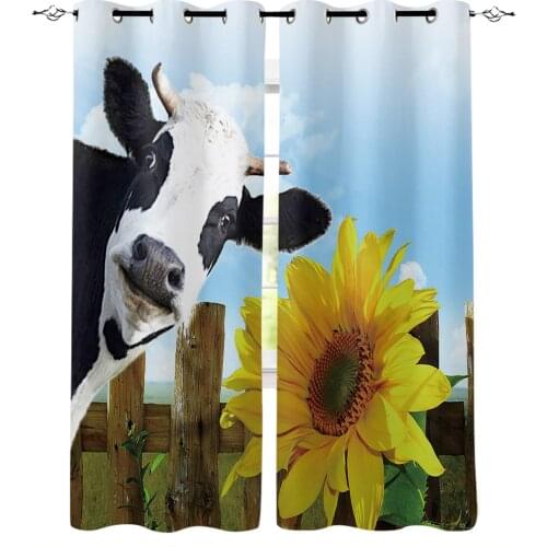 Country Style Animal Cow Sunflower Blackout Curtains For Living Room Bedroom Printed Window Treatment Drapes Home Decor