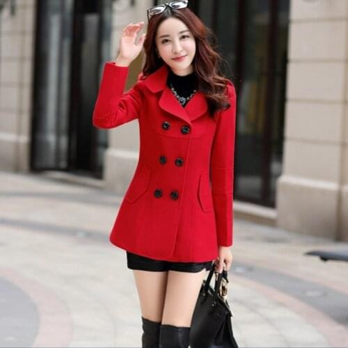 Plus Size 3XL Jacket Womens Fashion Winter Double Breasted Short Wool Coat Solid Color Korean Slim Female Woolen Jacket