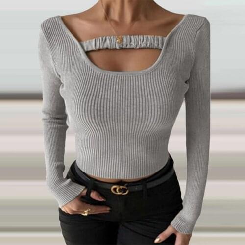 Autumn Women Casual U Neck Ribbed Knitted Blouse Pullover Winter Long Sleeve Solid ShirtS New Fashion Slim Lady TopS Streetwear