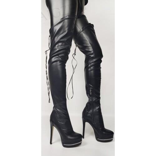 LAIGZEM Women Thigh High Platform Boots Back Zip Stiletto High Heeled Over Knee Boots Shoes Woman Zapato Big Size 44 45 46 47 52