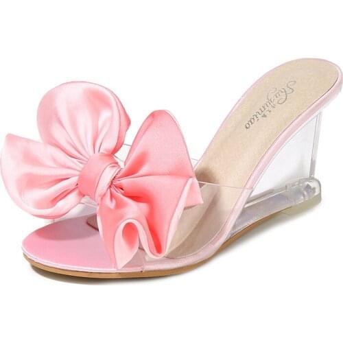 2019 New Female Peep Toed Wedges High Heels Summer Womens Casual Slippers Transparent