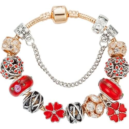 VIOVIA New Chain Clover Charm Bracelets For Women Crystal DIY Red Beads Bracelets & Bangles Pulsera Fashion Jewelry B16130