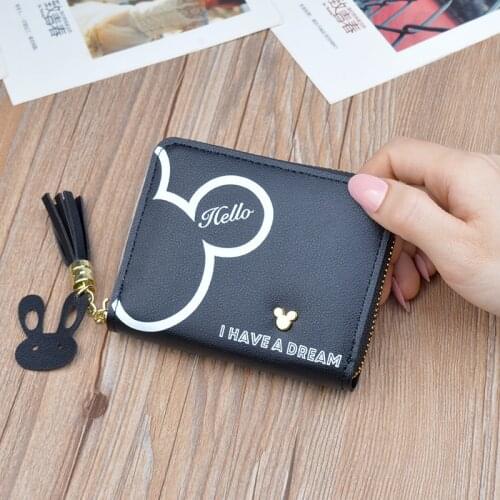 Disney wallet lady short zipper tassel key coin purse student small mini wallet Minnie mouse card holder Clutch