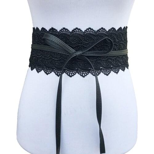 Self Tie Waistband Belts For Women Fashion Black White Wide Corset Hollow Flower Belt Female Wedding Dress Waist Band