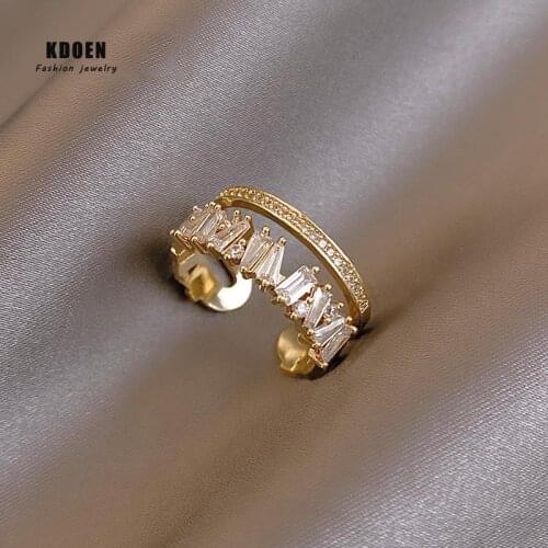 2021 New Gothic Double Zircon Gold Open Rings For Woman Wedding Party Jewelry Fashion Korean Girls Sexy Index Finger Ring