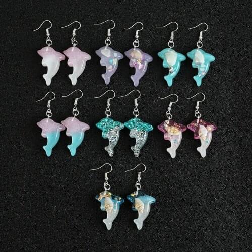 1pair Cute Cartoon Dolphin Drop Earrings Resin Ocean Animal Dangle Earrings for women Birthday Gifts Jewelry