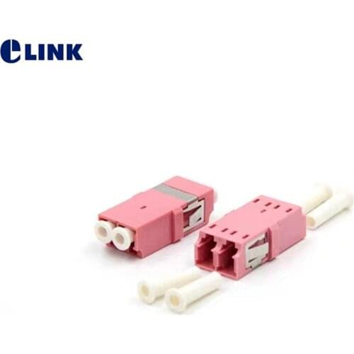 100pcs LC UPC duplex OM4 flangeless fiber optic adapter Magenta pink LC ftth coupler DX without flange free shipping IL