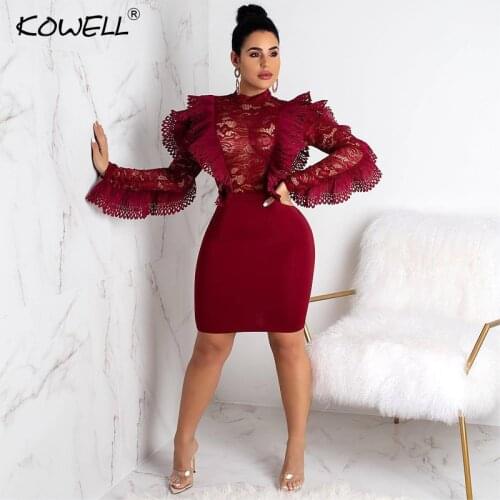 2019 Solid Hollow Out Sexy Lace Dress Women Long Sleeve Bodycon Sheath Mini Dress Female Autumn Dresses for Night Club Party