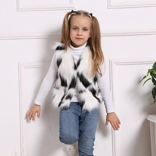 2020 NEW !! Kids faux fur vest / Winter waistcoat jacket / Black and white colors mixed toddler fur vest