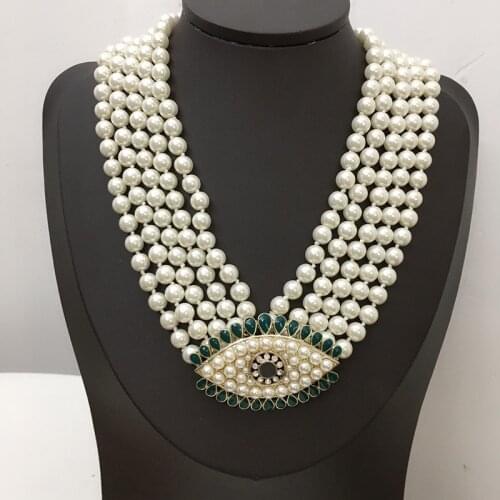 2021 Hot Brand Women Vintage Big Eyes Pendants Pearls Chain Necklace Party Fine Fashion Jewelry