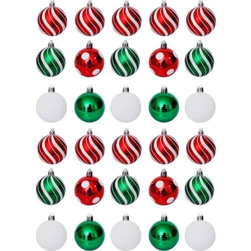 30pcs Christmas Tree Decoration Colored Drawing Ball Home Decor Green And Red Painted Christmas Ball Set (Green+Red)