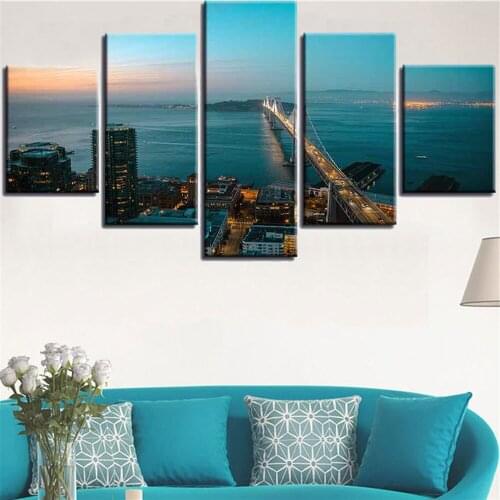 5 Pieces Wall Art Canvas Painting Seascape Poster City Landscape Modern Living Room Home Decoration Modular Pictures Framework