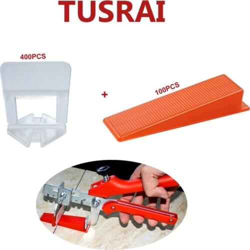 500pcs Tile Leveling System Kit 1.5mm 1/16" Ceramic Floor Leveling Spacers Clips 400pcs + Wedges 100pcs TUSRAI