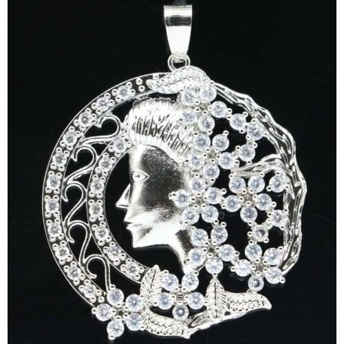 48x30mm Big European Design Created Fine Cut Iolite for Women Silver Pendant Bridal Jewelry