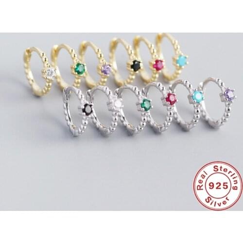 Aide 925 Sterling Silver Colorful Crystal Beads Hoop Earrings For Women Rainbow Single Zircon Circle Huggie Earring Fine Jewelry