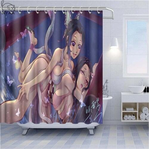 Anime Kimetsu No Yaiba Shower Curtain 12 Hook Polyester Fabric 3D Printing Bathroom Curtain Waterproof Bath Curtain Decor
