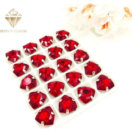 Free shipping 12mm Fat Triangle Red High quality Glass Crystal sew on rhinestones sliver base flatback with hole diy accessories