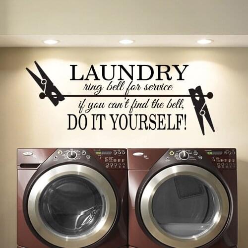 Large Laundry Ring Bell For Service Do It Yourself Wall Sticker Laundry Room Wash Room clothespin Wall Decal Home Vinyl Decor