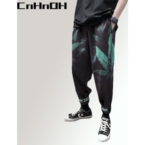 CnHnOH Spring And Summer Trousers Casual Pants For Men And Women Loose Hip-Hop Oversize Pants Linen Leaf Chic Fashion CXH-K001